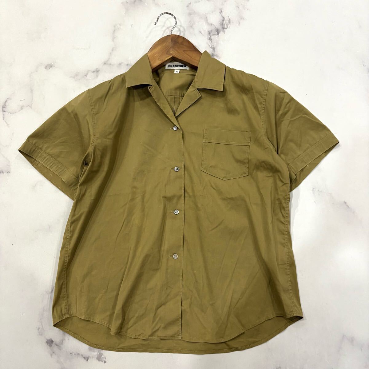 B ■ イタリア製 '希少 90's ビンテージ' JIL SANDER ジルサンダー 半袖 オープンカラー 開襟 シャツ 34 レディース 婦人服 トップス 古着