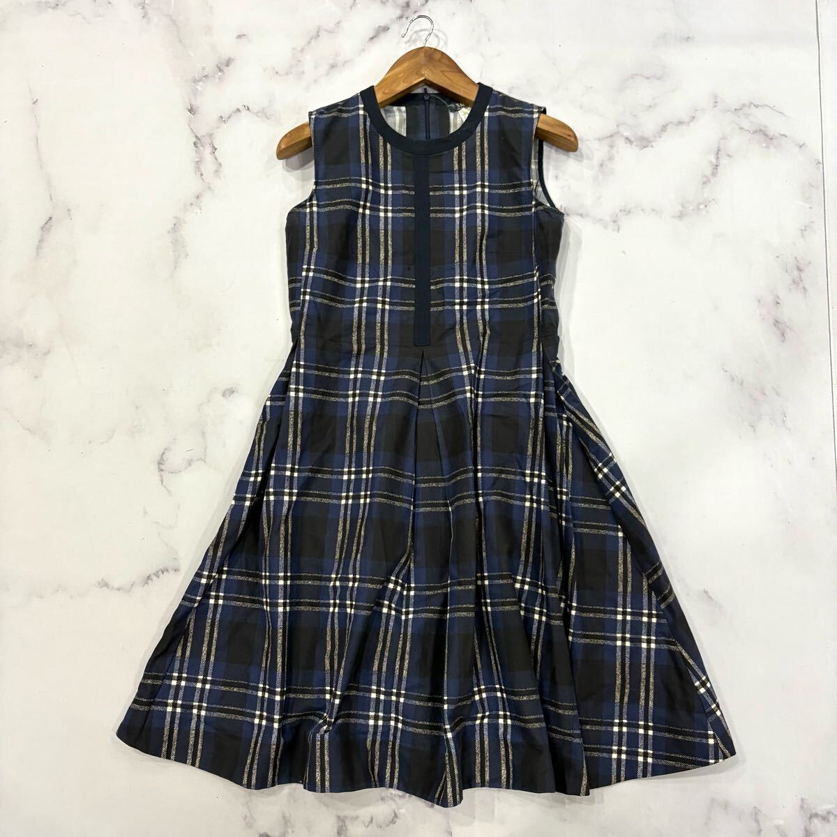 B ■ 国内正規品 '洗練されたデザイン' 'S MAX MARA マックスマーラ COTTON チェック柄 ノースリーブ ワンピース 42 レディース トップス 