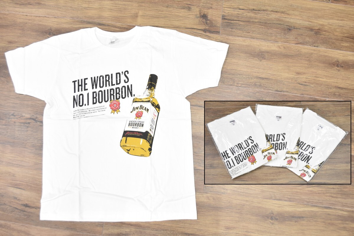 新品 非売品 JIM BEAM ジムビーム バーボン Tシャツ 白 Mサイズ 半袖 3枚 ロゴ ノベルティ 企業物 販促 ホワイト キャンプ アウトドアS-588
