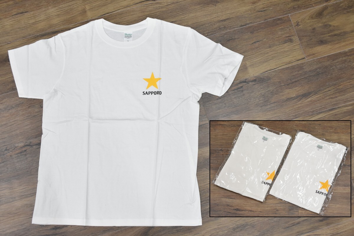 新品 非売品 SAPPORO サッポロ 生ビール Tシャツ 白 Lサイズ 半袖 2枚 ロゴ ノベルティ 企業物 販促 ブラック キャンプ S-590