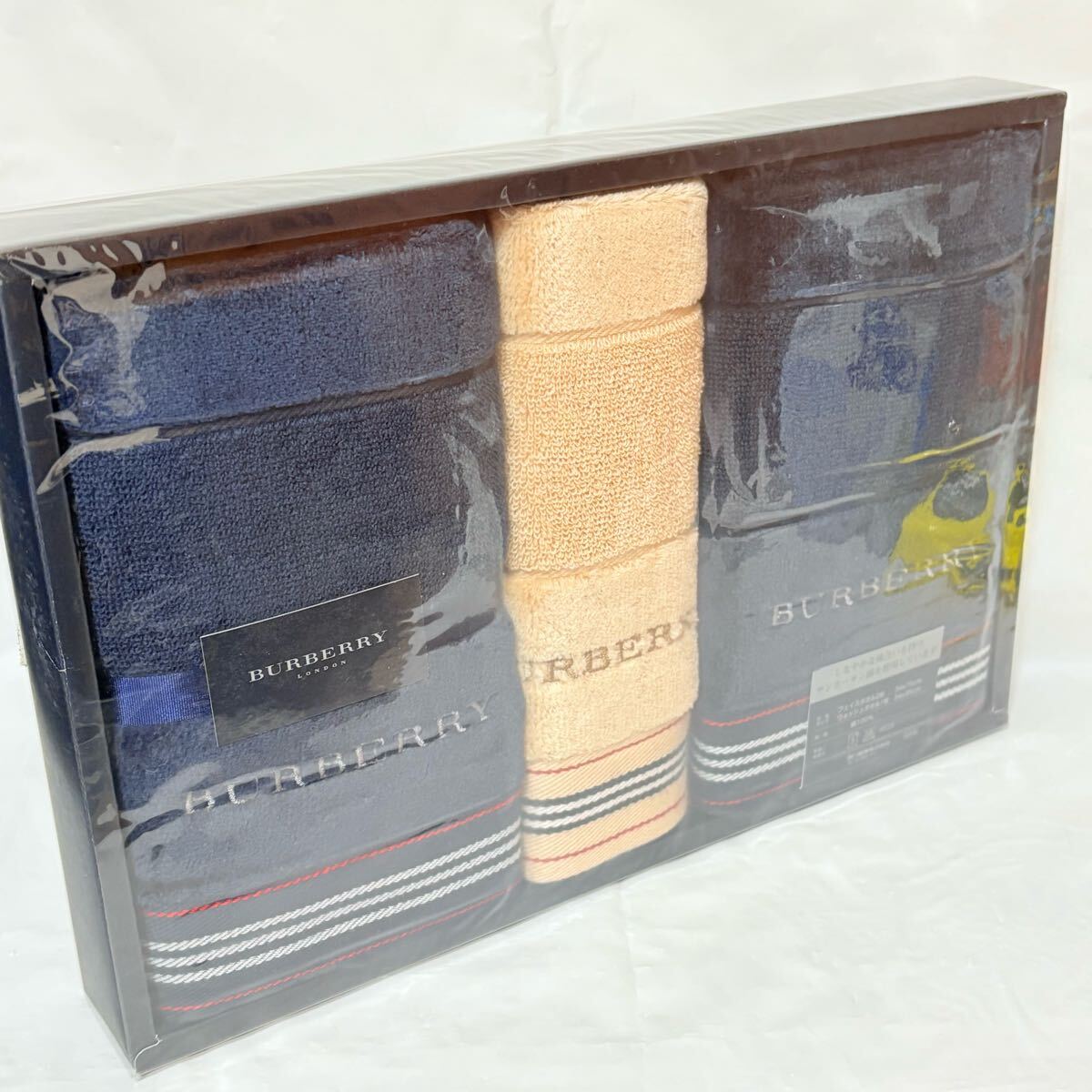 美品未使用　 BURBERRY LONDON バーバリーロンドン　 フェイスタオル2枚　ウォッシュタオル　 西川産業　ダークブルー　 タオルセット