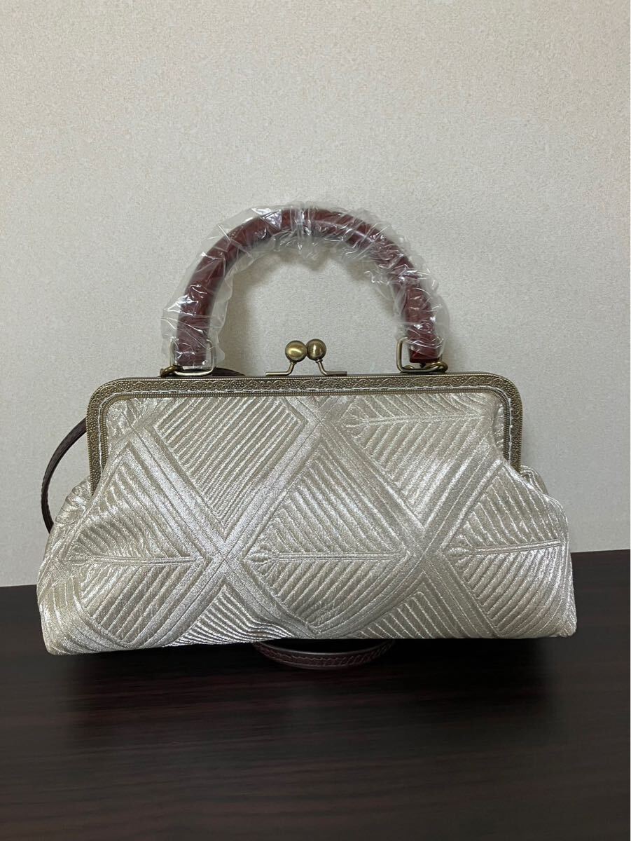 アンズルーム★2WAY★着物　帯★がま口　バッグ★ハンドバッグ★ショルダー★シルバー