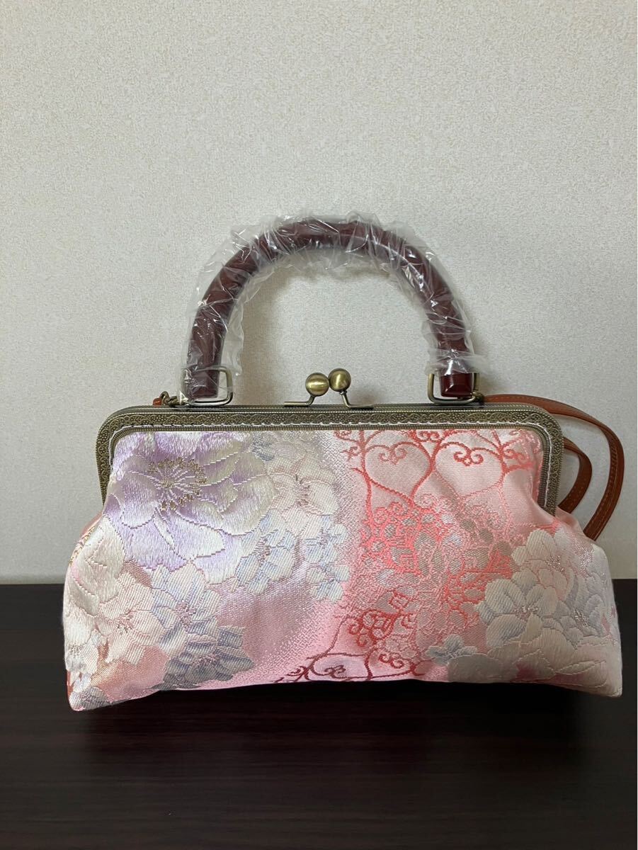 アンズルーム★2WAY★着物　帯★がま口　バッグ★ハンドバッグ★ショルダー★ピンク