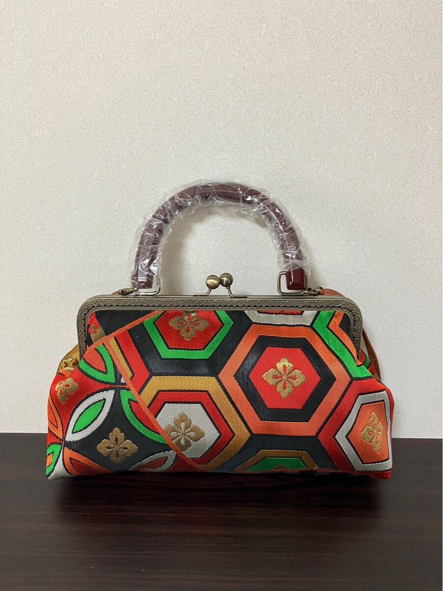 アンズルーム★2WAY★着物　帯★がま口　バッグ★ハンドバッグ★ショルダー★黒　亀甲