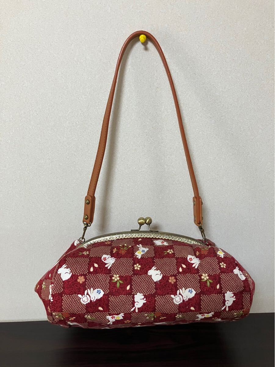 アンズルーム★コロンと可愛い　がま口バッグ★ハンドバック★和柄★赤系★うさぎ
