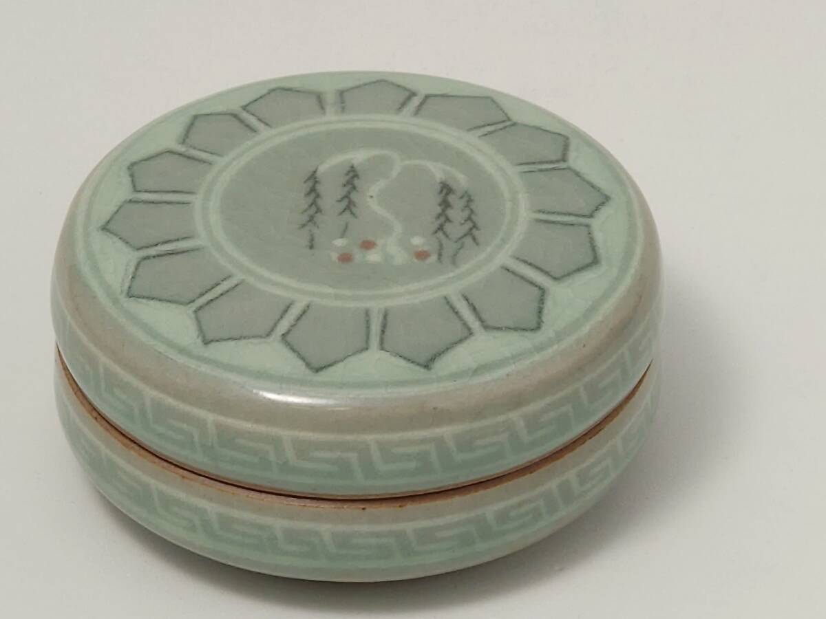 高麗 扶柿窯 青磁象嵌柳文 香合 ■ 茶道具 韓国