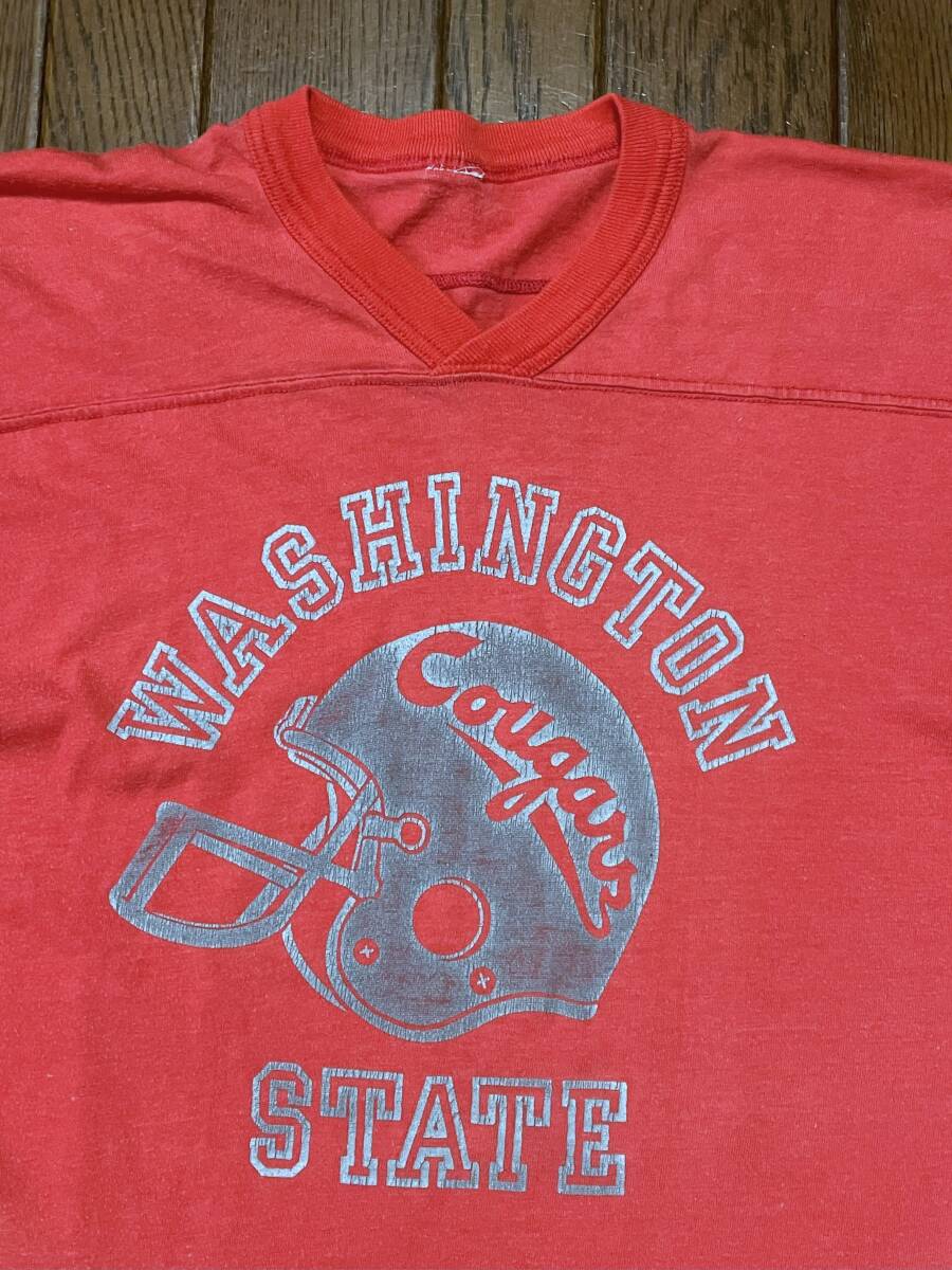 ビンテージ ワシントン ステート クーガーズ WASHINGTON STATE COUGARS フットボール Tシャツ 赤 レッド フェード シングルステッチ