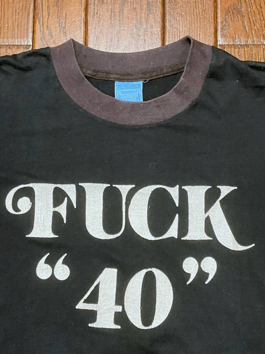 USA製 80s ビンテージ スクリーンスターズ SCREENSTARS 青タグ FUCK 40 ファック Tシャツ M 黒 ブラック シングルステッチ ツートン 80年代