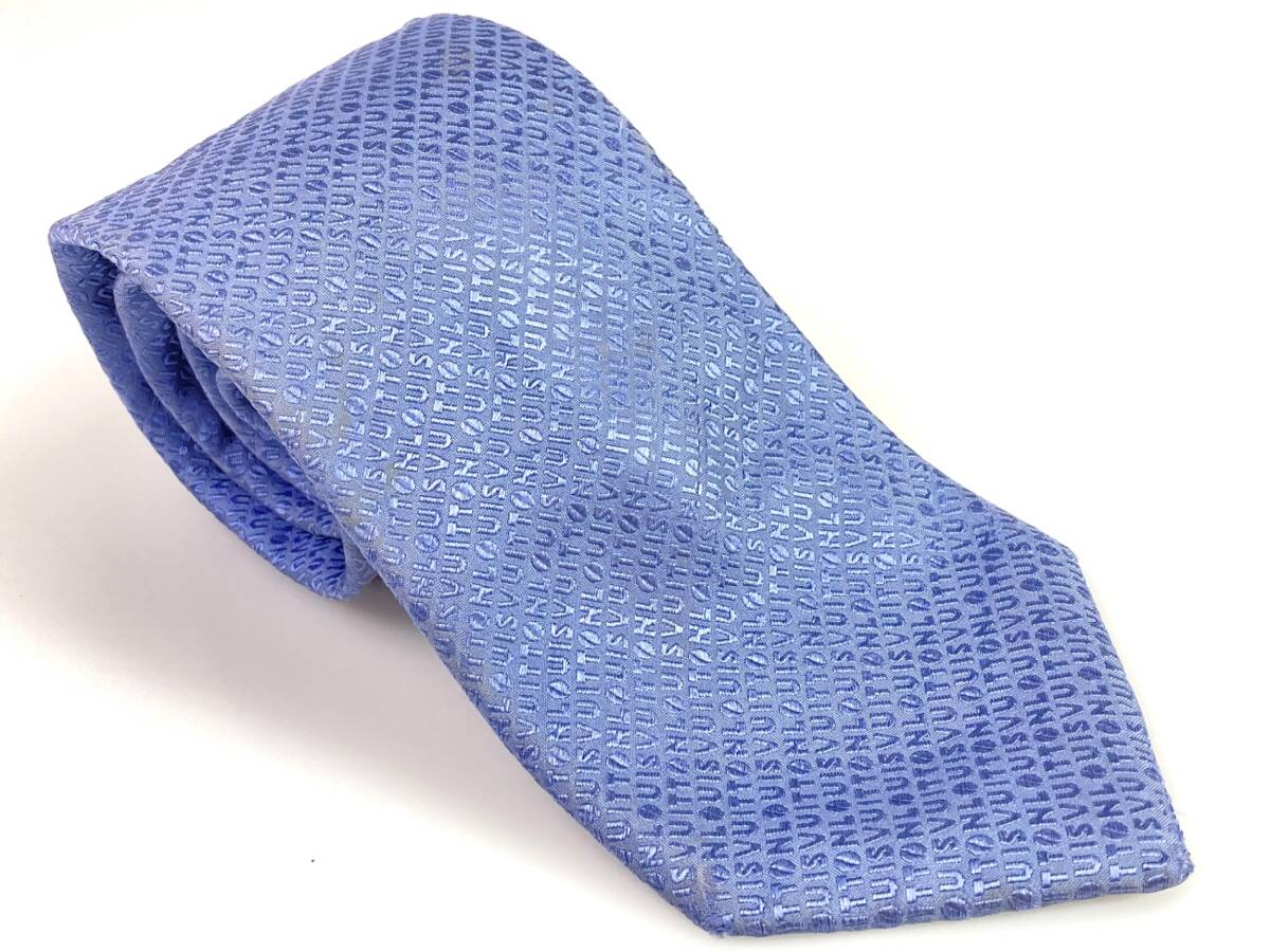 ルイ・ヴィトン　Louis　Vuitton　モノグラム　シルクネクタイ　剣先：9.5cm　ライトブルー　ロゴ　LV　YNT-1068