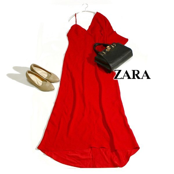 美品 ザラ ZARA さらっと とろみ生地 ドレス ロングワンピース S 春 夏 25D05