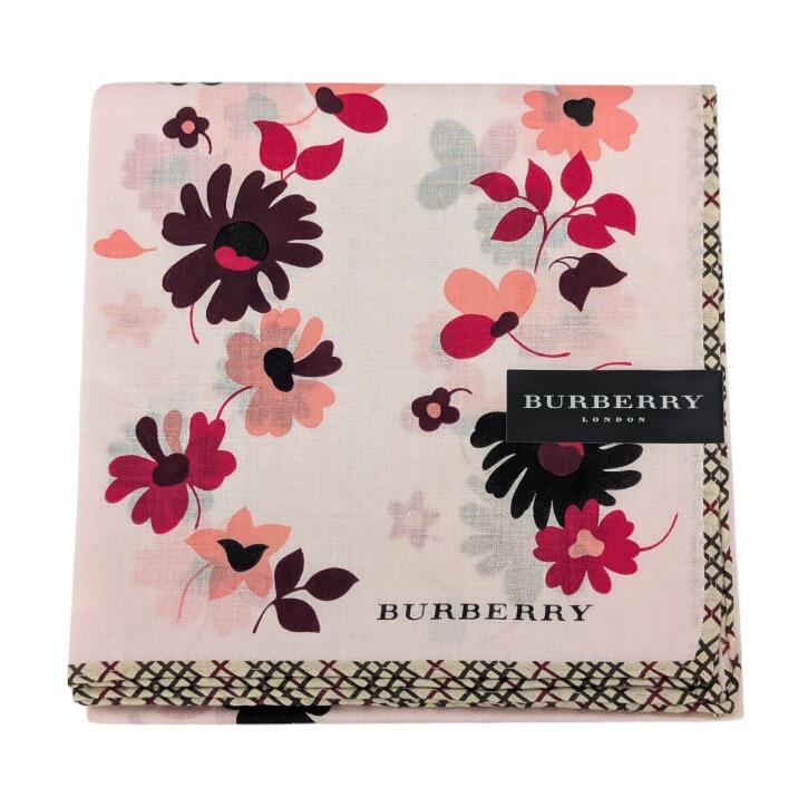 未使用 バーバリー ハンカチ スカーフ 大判 58ｃｍ　チェック　ピンク 花柄 レディース　BURBERRY　【中古】拍卖