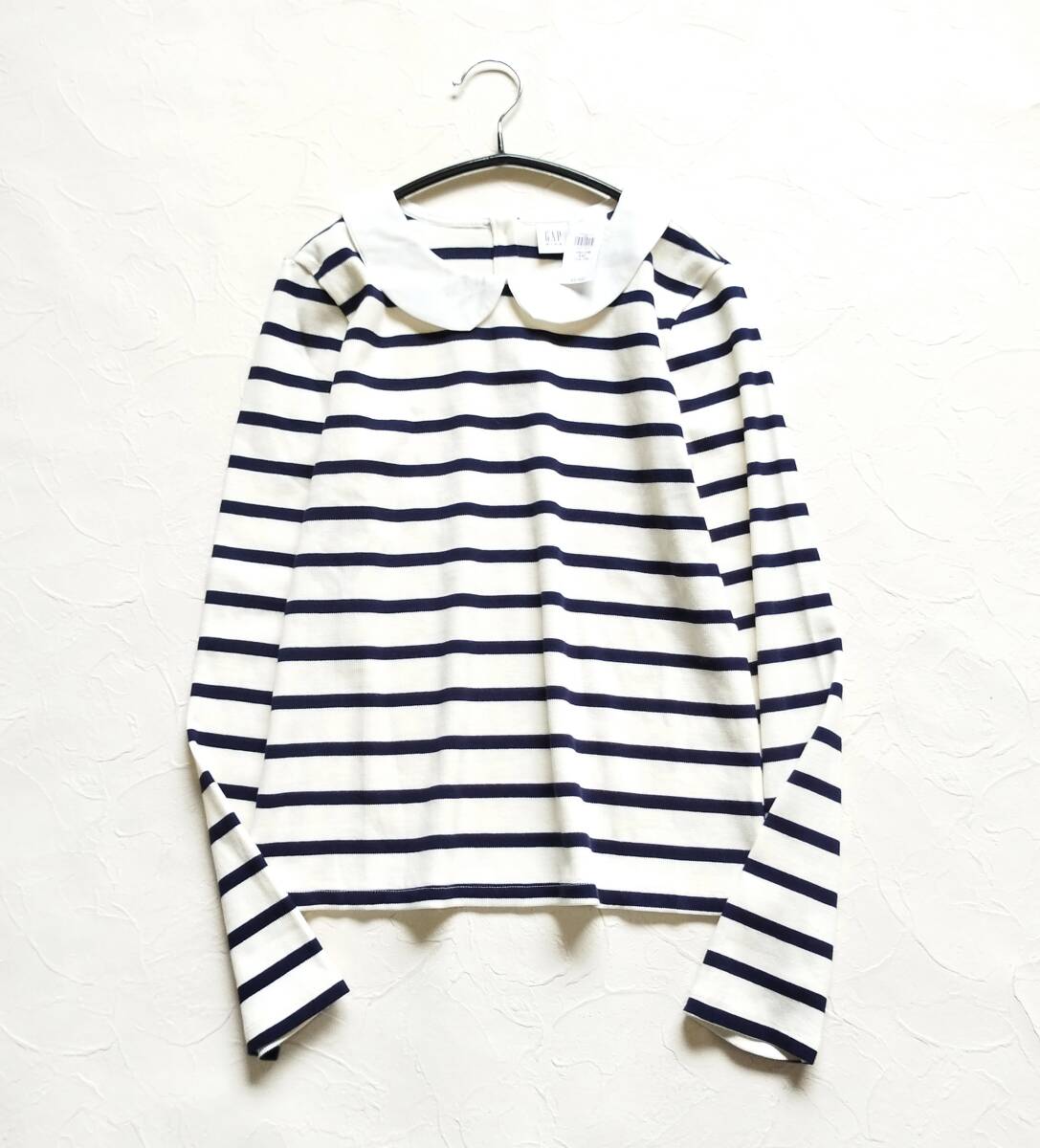 紙タグ付き♪新品 ＊ GAP ギャップ ＊コットンMix 白襟付き ラウンドカラーTシャツ♪ネイビー×白ボーダー 160㎝ XXL 女の子 キッズI9