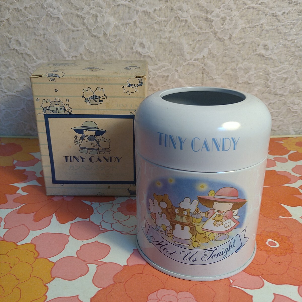 昭和レトロ ファンシー雑貨 ヴィクトリアファンシー TINY CANDY タイニーキャンディ ブリキ製 ペン立て 当時物 貴重 希少 レア 未使用 美品