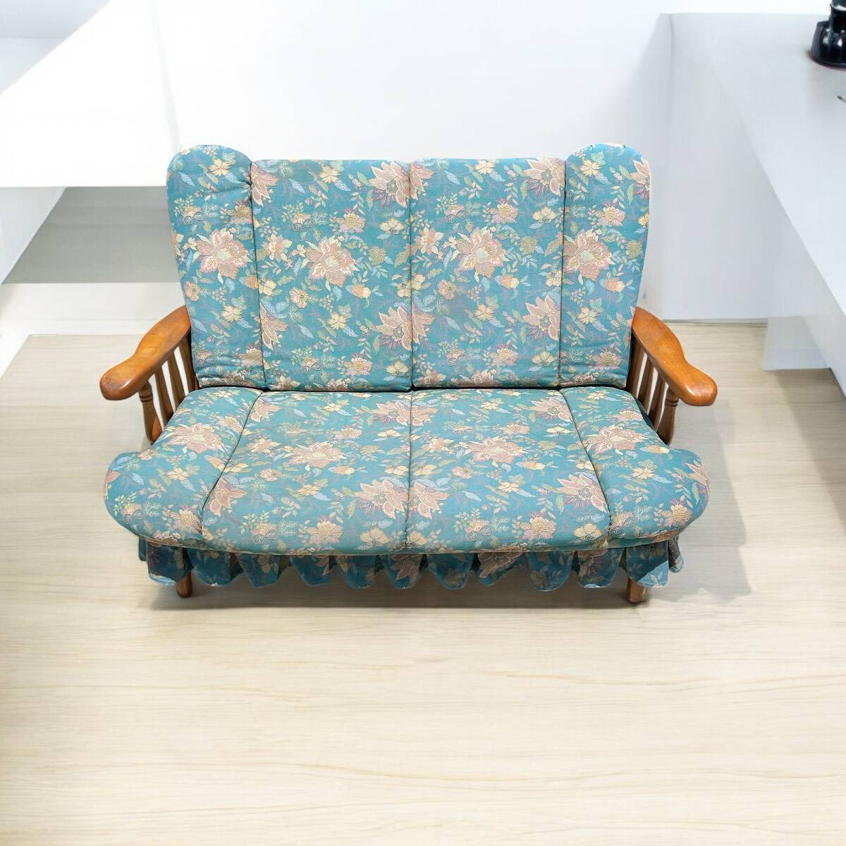 2人掛け ソファ 花柄 ニチハン チェア レトロ アンティーク リクライニング 天然木 幅120cm 奥行き80cm 高さ80cm 引取歓迎 家財便 希少