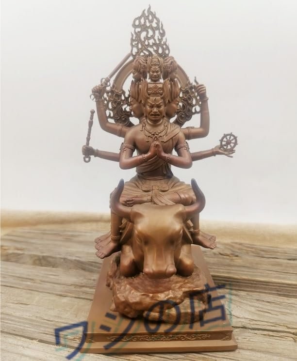 仏像 大威徳明王 騎牛像 五大明王之一 木彫り 仏像 真鍮 高さ 18cm 縁起物インテリア仏像