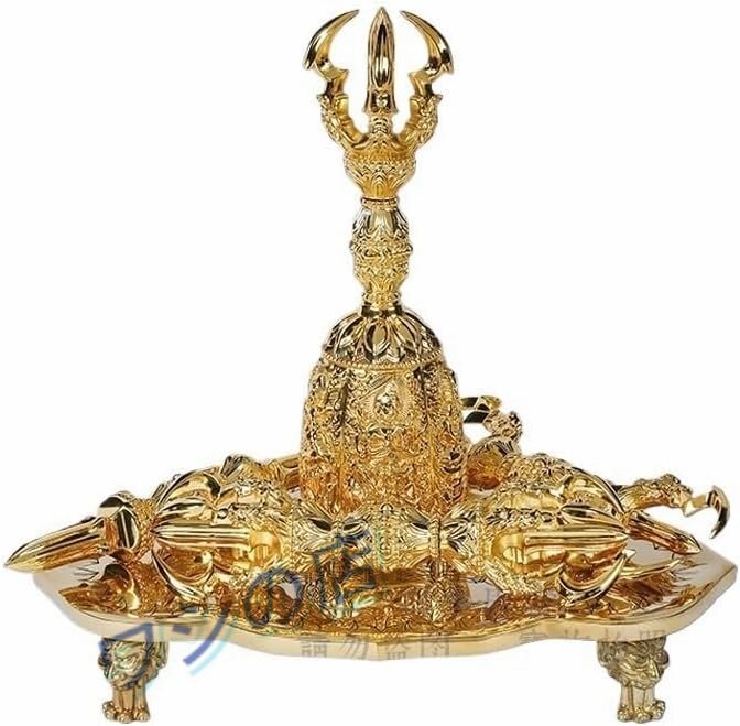 【五鈷杵 三鈷杵 独鈷杵 金剛鈴 金剛盤】 五点セット 唐式五大明王 真言宗 密教で使われる仏具 密教法具 前具 寺院仏具