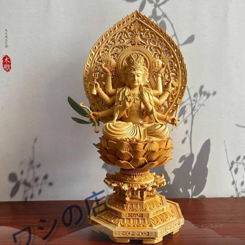 新品 摩利支天 座像 木彫り仏像・厄除けの力【桧木】32cm