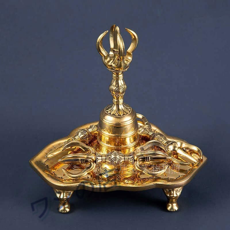 ◆密教法具セット◆五鈷杵 三鈷杵 独鈷杵 金剛鈴 金剛盤【豆型】真鍮製 密教で使われる仏具 前具 寺院仏具