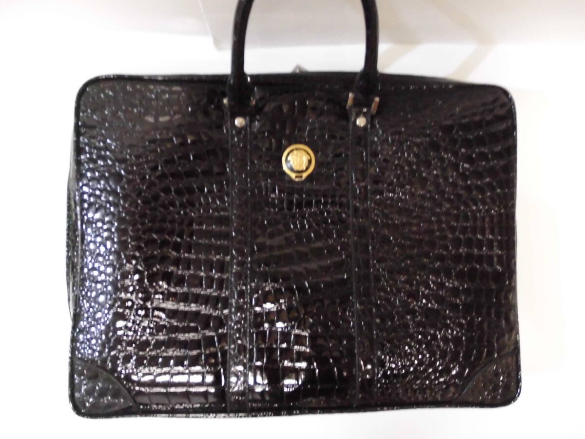 ビジネスバッグ　☆　フェイクレザー　☆　わに型押し　☆　黒　☆　美品　☆　