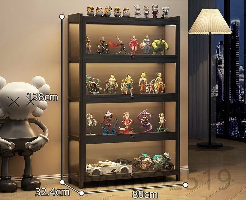 フィギュアショーケースロック付きアクリル透明防塵展示棚レゴブラインドケース置物模型収納ケース