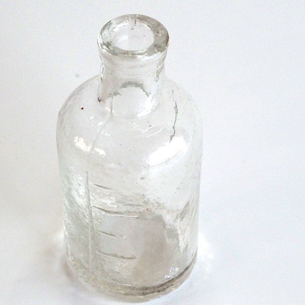 アンティーク薬瓶 気泡入りガラス メモリ付き 未使用 骨董品 ガラス製品 ヴィンテージ雑貨 骨董屋古物 レトガラス瓶 一輪挿しガラスボトル