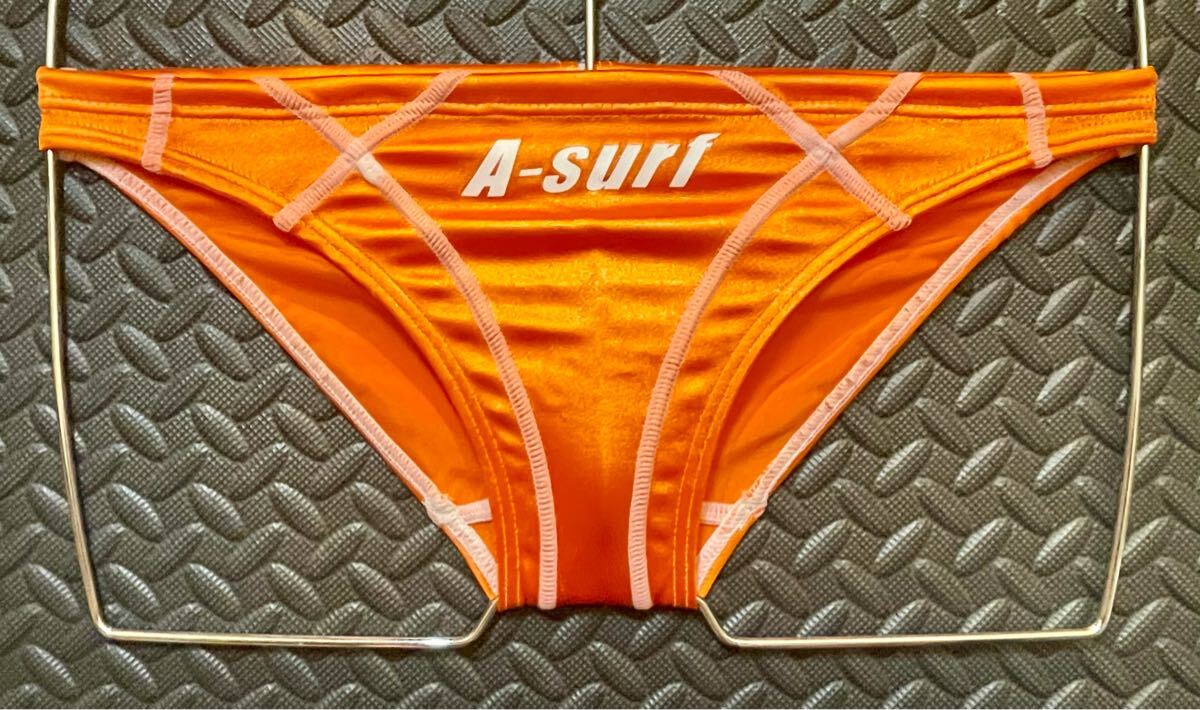 SURFBLADE 競泳水着 競パン Sサイズ オレンジ ウエット生地 光沢生地 シンプル クッキリ 天サロ 日サロ 露出 A-SURF SURF BLADE 夏本番