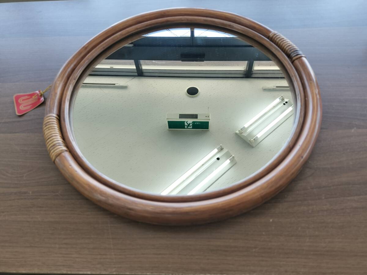 Kazama カザマ 籐 壁掛け鏡 　ヴィンテージ　ミラー