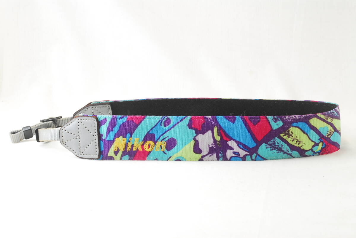 ☆レア☆Nikon ニコン カメラ ストラップ カラフル マーブル 青 紫 黄色 グリーン 刺繍文字 廃盤品 貴重 ショルダー ネック Camera Strap☆
