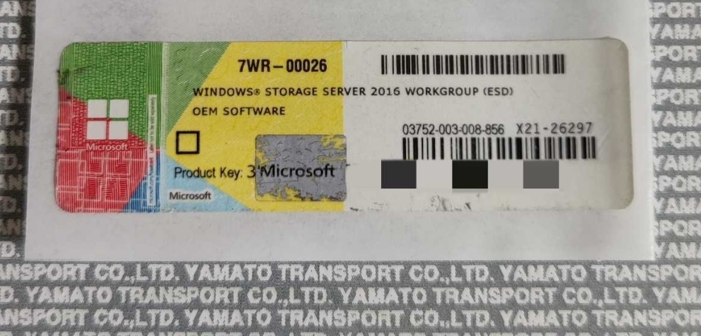 未使用 Windows Storage Server 2016 Workgroup (ESD) OEM software 正規プロダクトキーシール 4枚限定