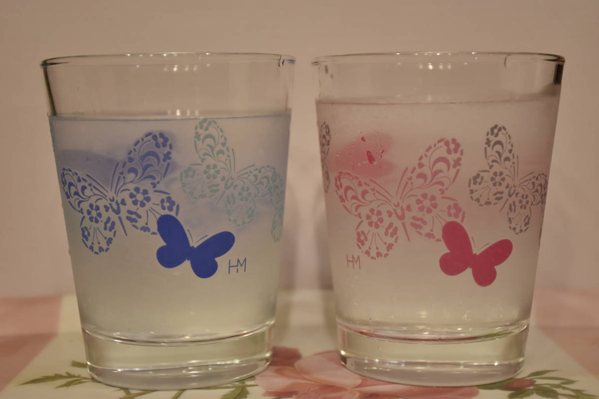 PAY1・YA1*ガラスタンブラー*ハナエモリ*ペアタンブラー*2個セット*蝶*ブルー*レッド*感冷ガラス*コップ*グラス*お祝い*ギフト*プレゼント