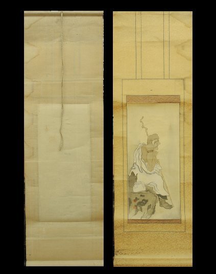 児玉果亭 羅漢図 日本画 尊者 寿老人 仙人 果亭 ミニ 掛け軸 掛軸 絹に彩色 Japanese hanging scroll 中古 信州の日本画家 物故