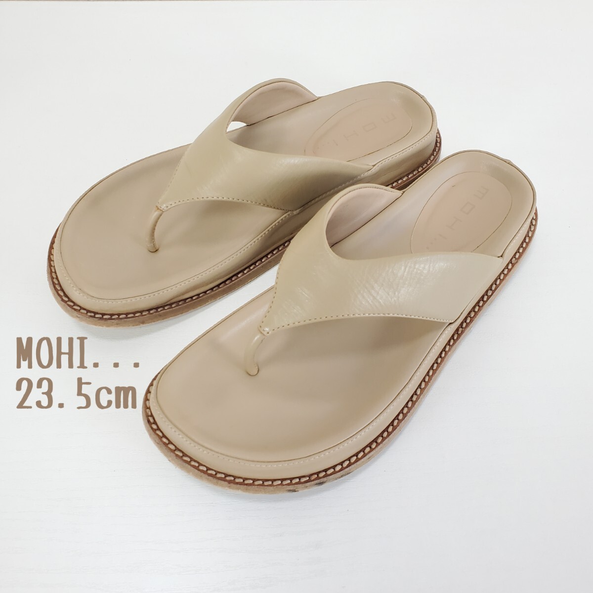 美品◆MOHI... モヒ 本革レザー トングサンダル フラットサンダル MOHI (37■23.5cm)ベージュ