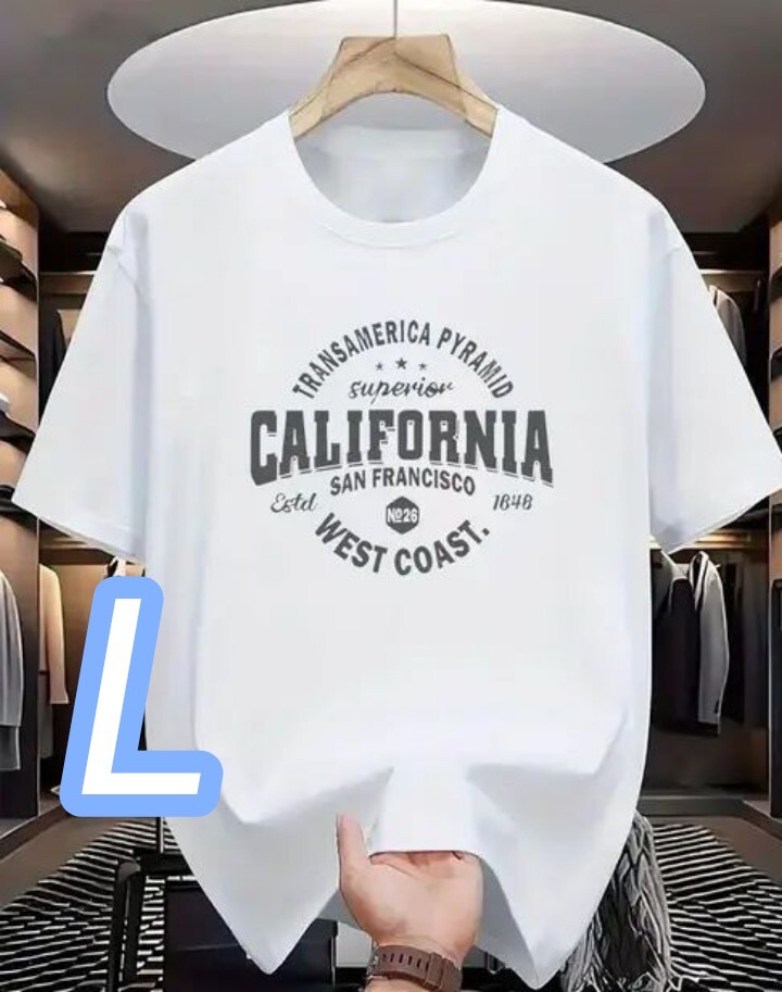 【速乾ドライT】新品★白・Lサイズ《California》クィックドライ●プラスサイズ■スポーツ&タウン