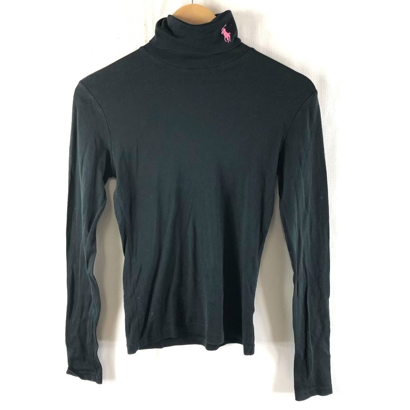 ラルフローレン Ralph Lauren カットソー タートルネック 長袖 首元ワンポイント 綿100％ 黒 Mサイズ 949856