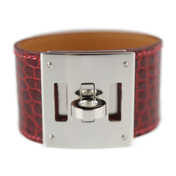 超美品 HERMES エルメス ケリー ドッグ - ブレスレット アリゲーター レッド系 シルバー金具 X刻印 エキ【本物保証】