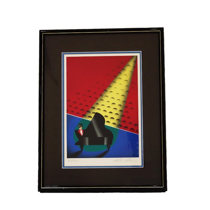 【絵画】ロビン・モーリス(ROBIN MORRIS) 「スポットライトSPOT LIGHT」 ピアノ 演奏 タキシード 人物画 リトグラフ シルクスクリーン 額縁