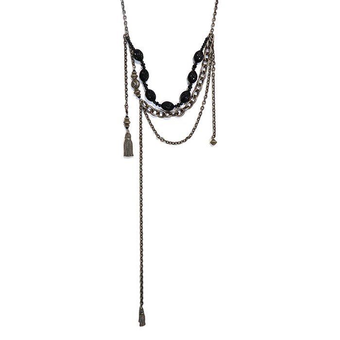 メタル ロングネックレス チェーン アシンメトリー シルバー ブラック アクセサリー 送料220円