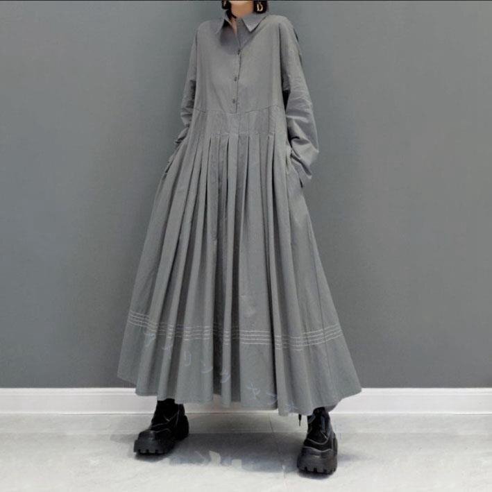 ☆新品秋 森ガール ゆったり シャツワンピース レディース ロングワンピース 切り替え プリーツワンピース 長袖 大きいサイズ マキシ丈