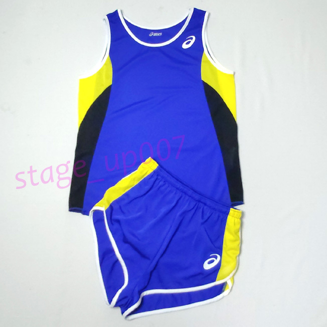 美品！　asics（アシックス）／受注生産 レディース ランニングウエア上下セット/オーダーコンポ 陸上ウェア ランニングシャツ＆パンツ/L