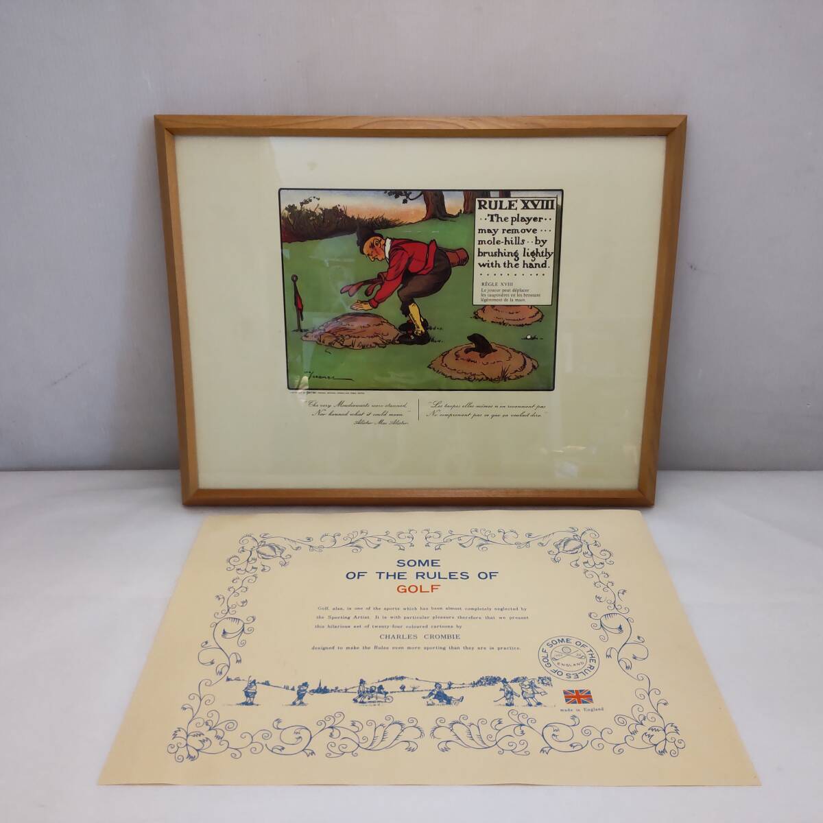 Y052304■ペリエ広告 印刷 ゴルフ RULES of GOLF 額装 イラストレーター Charles Crombie チャールズ・クロンビー 1966年 プリント■