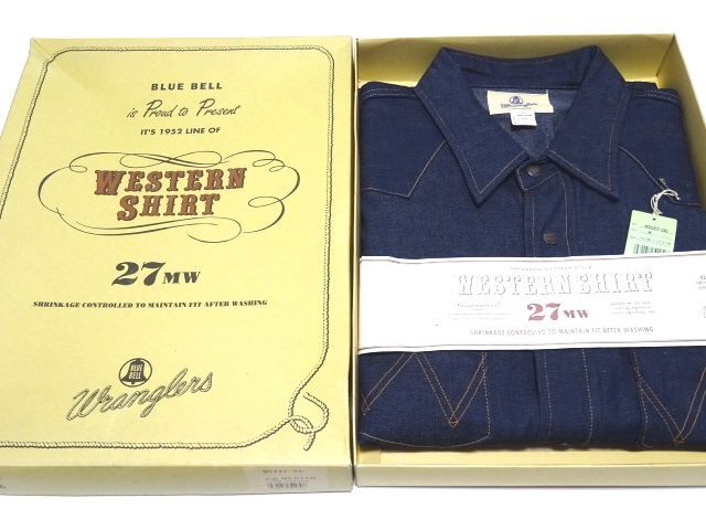 Wrangler BLUE BELL 1950s VINTAGE ARCHIVES 1st MODEL 27MW DENIM SHIRT M size / ラングラー デニムシャツ DEAD STOCK メンズ 90s 当時物