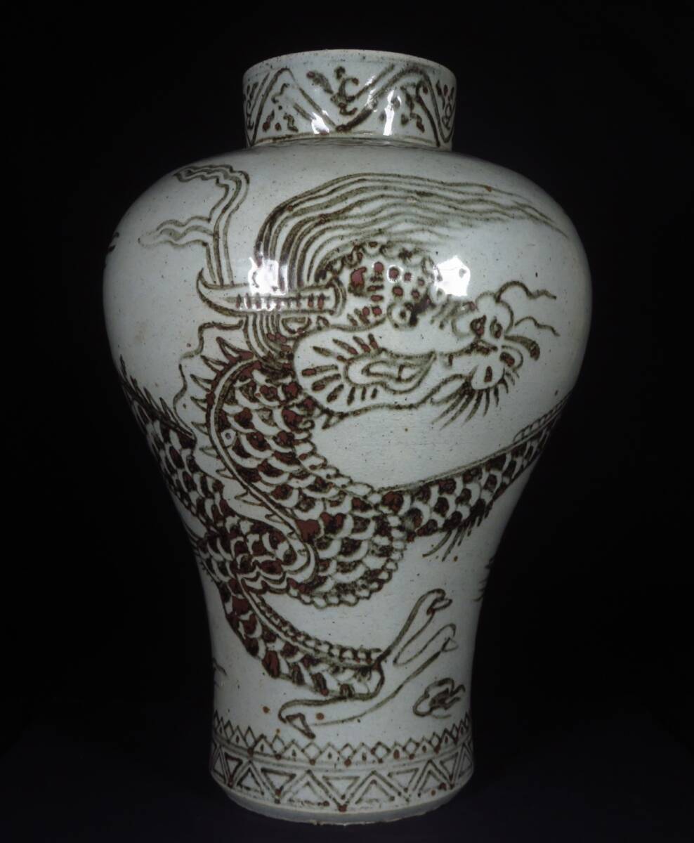 【SAKURAYA】コレクター委託品【李朝 白磁 鉄絵雲龍文大花瓶】飾壺 壷 朝鮮古美術 朝鮮古陶磁器 骨董品 古美術品 高麗 韓国 時代物 43cm