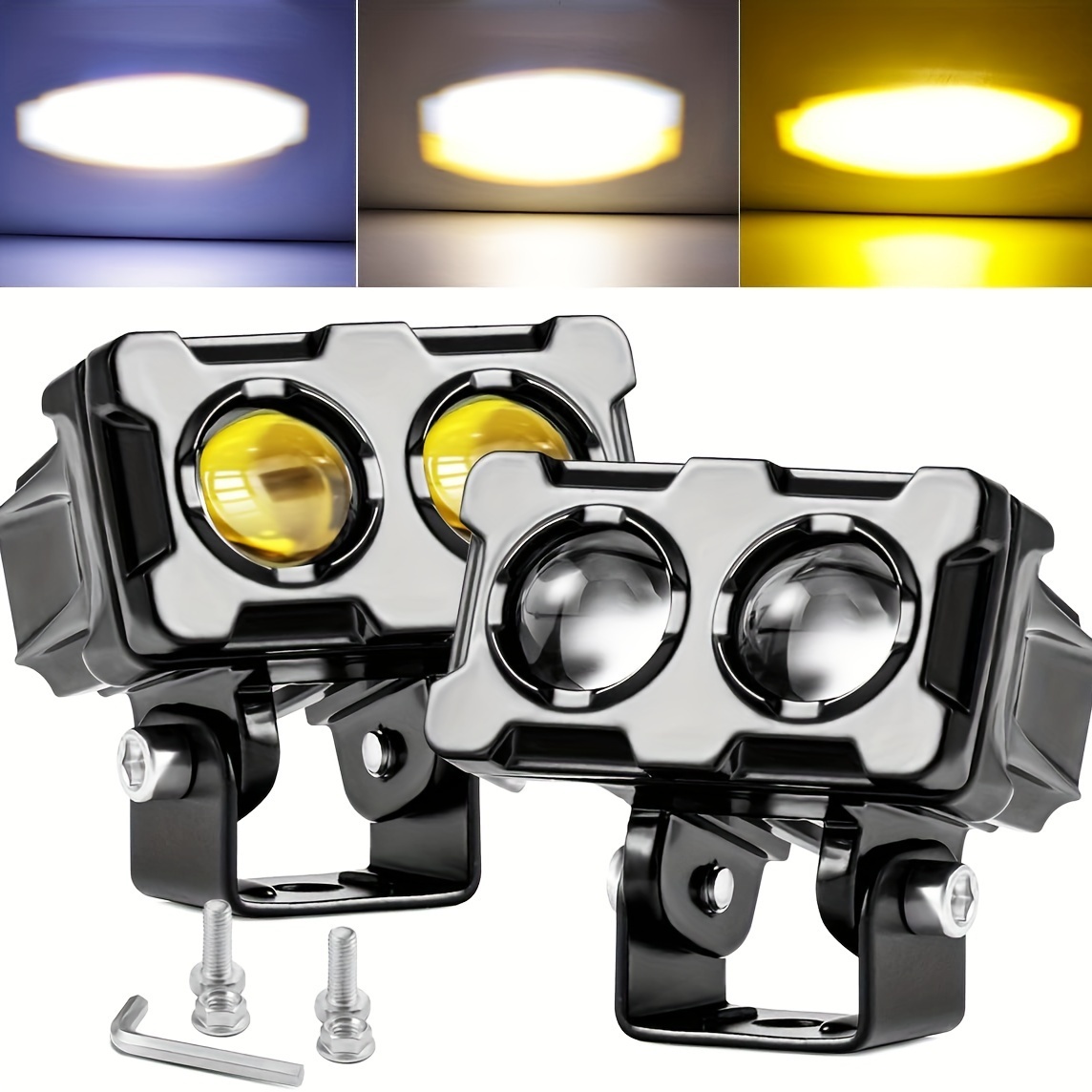 2個セット LEDヘッドライト 7cm バイク 30W 補助ライト ホワイト イエロー ヘッドランプ 防水 明るい 12V オートバイ スポットライト t2378