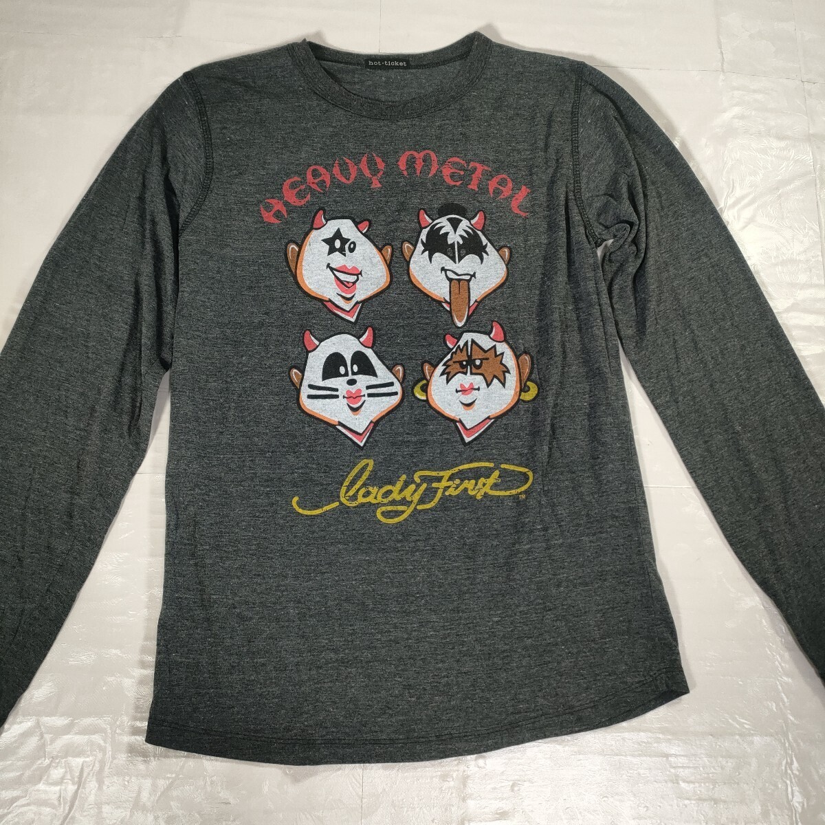 hot-ticket 90's ヘビーメタル キャラクタープリント 長袖Tシャツ チャコールグレー コットン100% タイ製 古着 ユニセックス ロックT ロンT