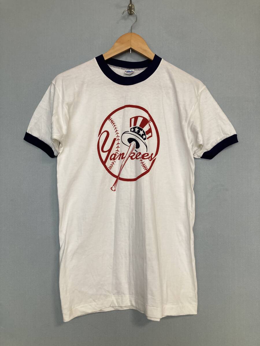 ★美品 70s ビンテージ Champion チャンピオン NY Yankees ヤンキース リンガー Tシャツ USA製 M バータグ MLB ベースボール デッド