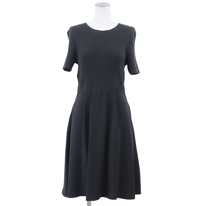 【美品】FOXEY NEW YORK COLLECTION フォクシー ニューヨーク コレクション ワンピース ニット コンビ 34228 切替 半袖 レディース 38 黒