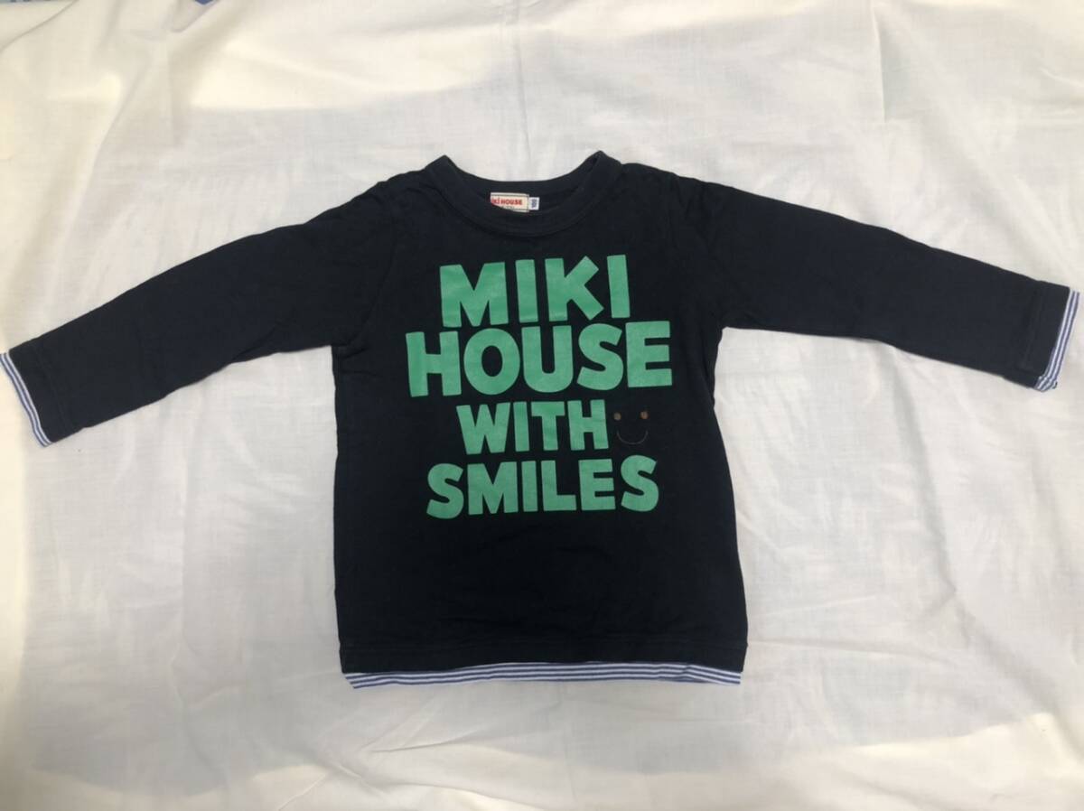 日本製 正規品 ミキハウス ロゴ長袖Tシャツ 100cm 黒 ロンT トップス 綿100%