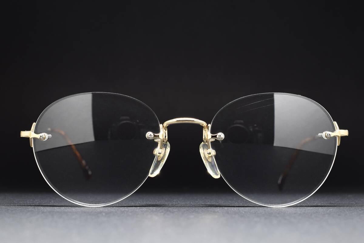 デッドストック ANGEL A-12 52-19 ラウンド リムレス メガネ サングラス フレーム ヴィンテージ ゴールド ふちなし