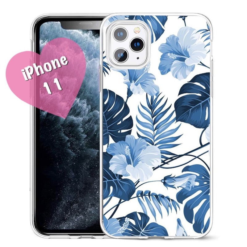 新品 iPhone 11ケース 花柄 ボタニカル 水色 おしゃれ アイフォンケース
