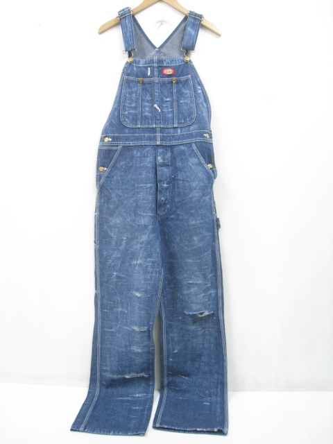 Dickies ディッキーズ デニム オーバーオール サロペット ダメージ加工 USED加工 ブルー SIZE 30×34 